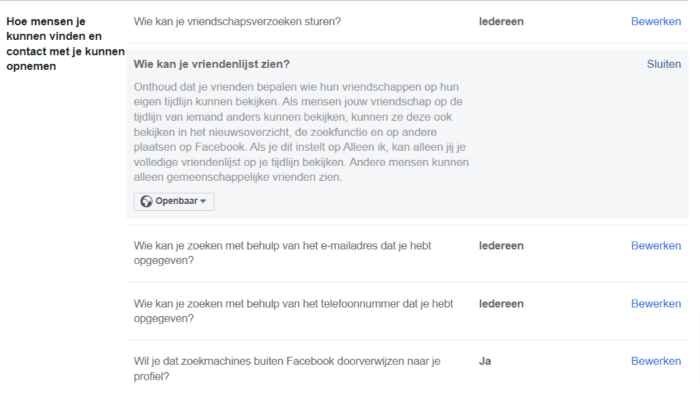 instellingen en privacy facebook