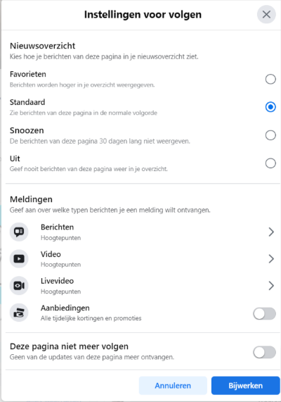 Instellingen voor volgen op Facebook